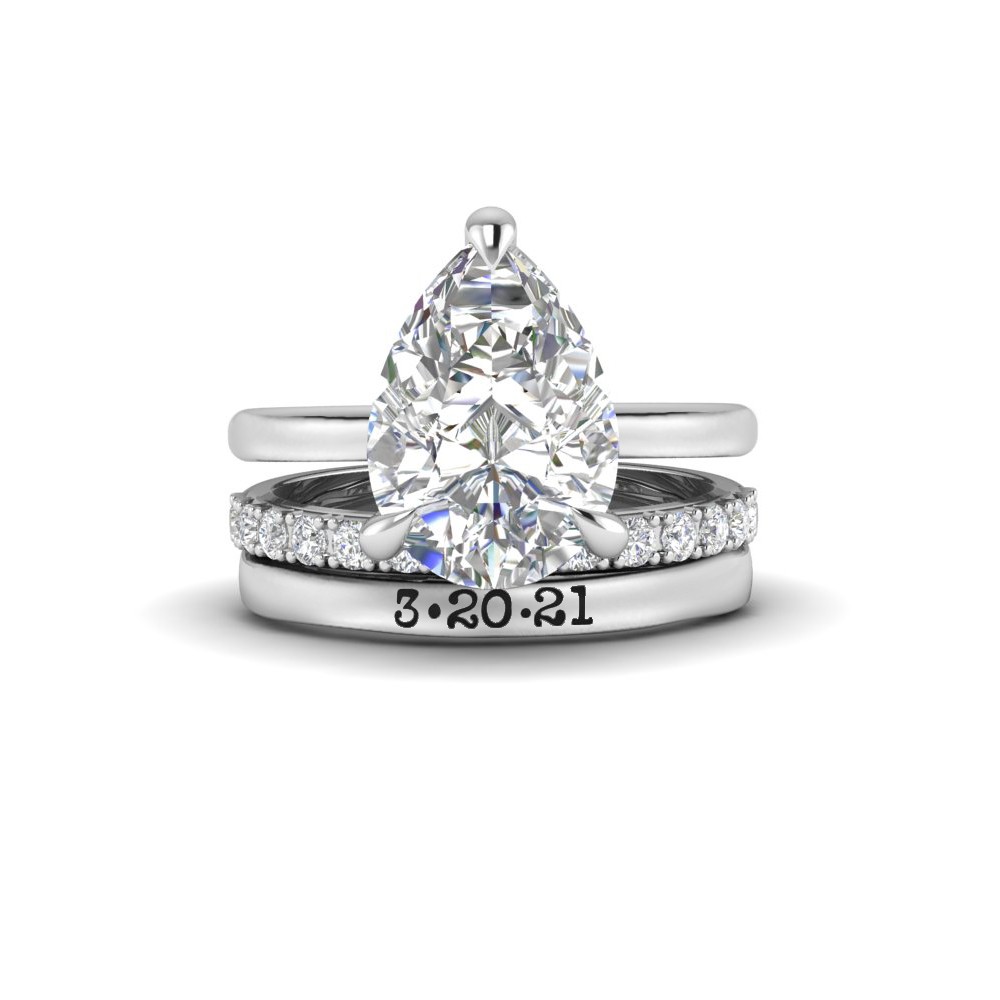 4 Ct Pear Moissanite & .24 Ctw Diamond Hidden Halo Personalized Engagement Ring Stack